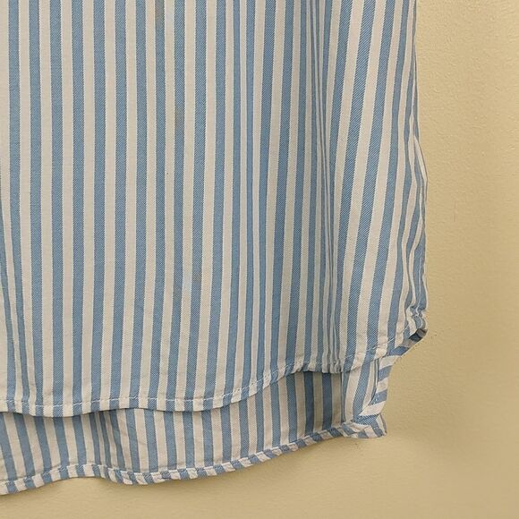 Beachlunchlounge Blue and White Striped Short Sleeve Button Front Blouse Size XL - Picture 5 of 11